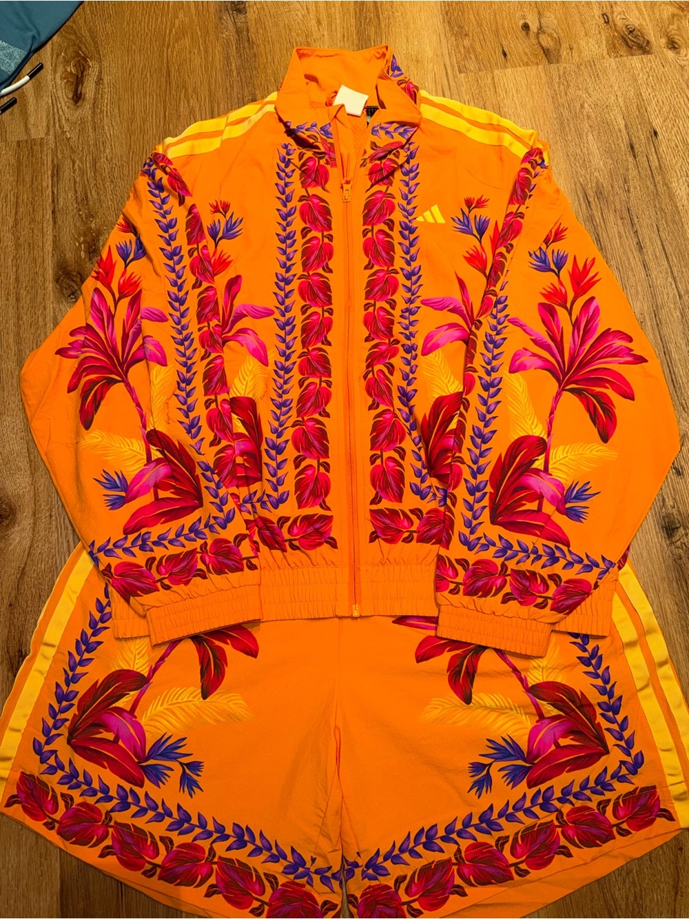 FARM Rio adidas Orange Tropical Floral Track Jacket and Shorts Sz S - Picture 1 of 2